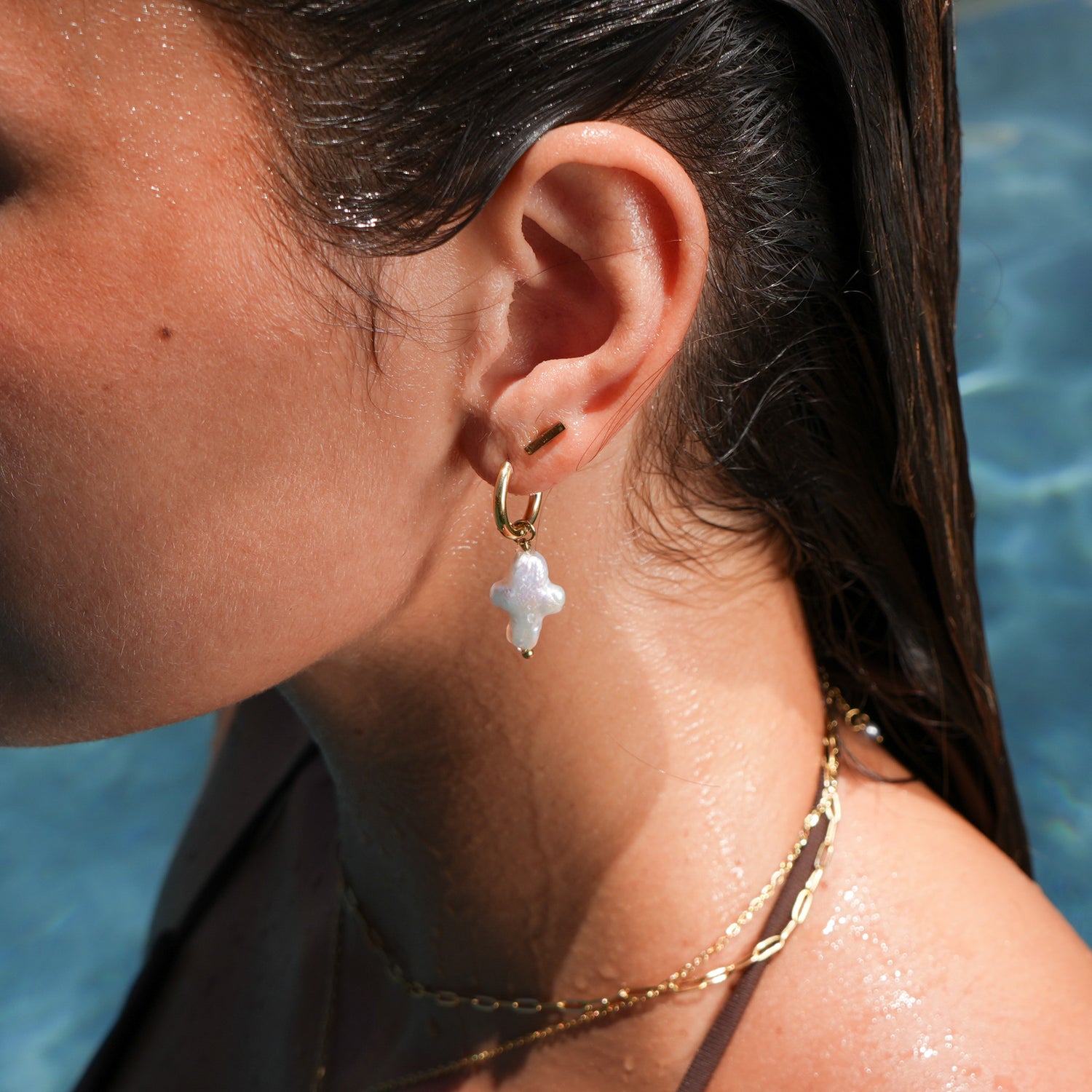 Pearl Cross Earrings