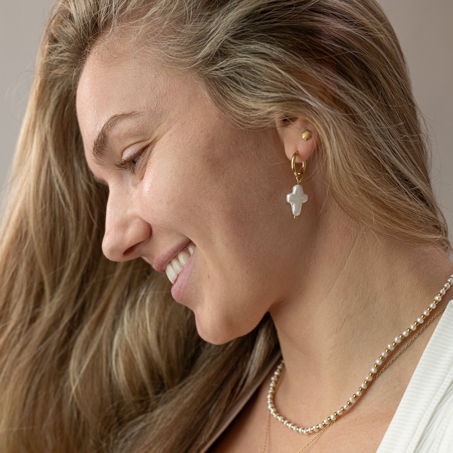 Pearl Cross Earrings